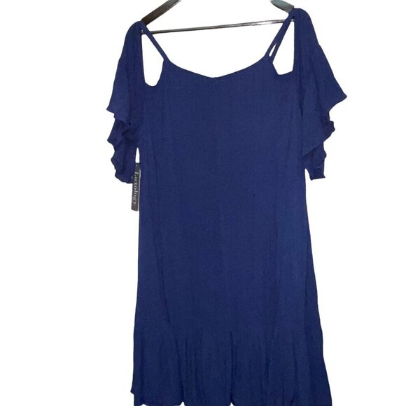 NEW! Luxology Dress Navy Blue Crepe Cold Shoulder Embroidered Dress Women's  18 - Picture 5 of 10